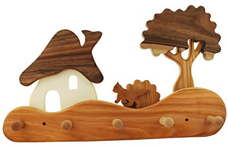 mitienda mit Liebe gemacht Kindergarderobe aus Holz, Haus am Wald, Garderobenhaken fü Kinder, Kindermöbel