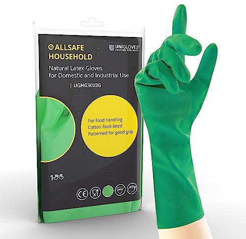 UNIGLOVES Allsafe UGHG3002G Haushaltshandschuhe, Naturlatex, Grün, Größe S, 2 Stück