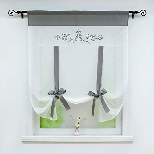 Joyswahl Voile Raffrollo mit Tunnelzug Transparente Bindegardine mit Landhausstil »Leni« Schals Fenster Gardine BxH 100x140cm Grau 1 Stück