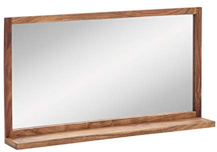 Woodkings Sydney Bad Spiegel I 105x60 cm Holzrahmen Akazie hell I Badspiegel mit Ablage I Wandspiegel Badezimmer