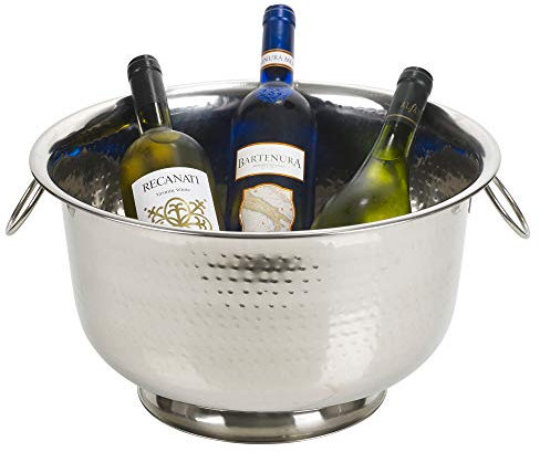 Importacion Large Round Ice Bucket Bowls and Bottle Holders Stainless Steel Party Punch Bowl Champagne Wine Beer Cooler (Ice Bucket with Dimple Design Ø36cm x H21cm)