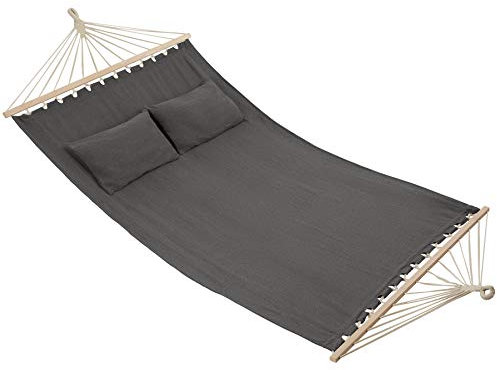 tectake® Doppel Hängematte Outdoor, XXL Stoff Schaukeltuch, Sonnenliege 2 Personen inkl. Kissen, Schaukel Outdoor mit Liege Fläche ca. 230x145cm, bis 240kg belastbar, Hängeschaukel - dunkelgrau