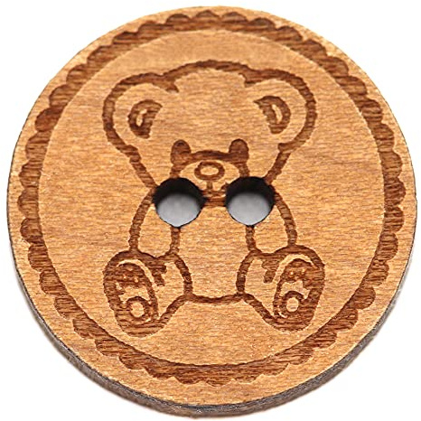 NaturSchatulle Holzknöpfe Gravur Motiv Teddybär 12-30mm I 25 Stück Kirsche 2 Loch Knöpfe Holz DIY Basteln Nähen Schmuckherstellung Annähen Rund 15mm