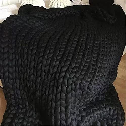 RAILONCH Gestrickte Grobstrick Decke Grob Strickdecke Handgefertigt Überwurf Decke Zuhause Sofa Wohnkultur Schlafsofa Bettdecke Geschenk (Schwarz,100x120cm)