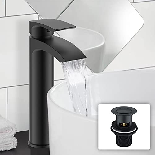 Vigan Bathroom Basin Mixer Tall Tap & Waste Matte Black