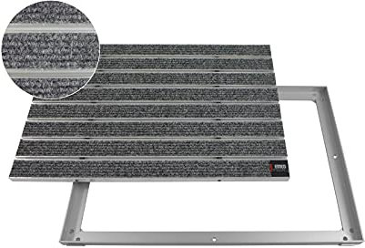 EMCO Eingangsmatte DIPLOMAT Large Rips hellgrau 12mm + ALU Rahmen Fußmatte Schmutzfangmatte Fußabtreter Antirutschmatte, Größe:100x50cm