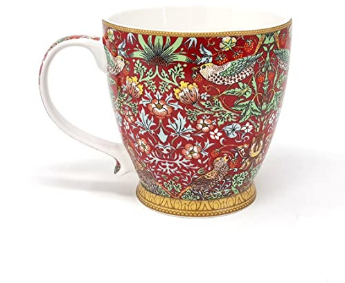 The Leonardo Collection Breakfast Coffee Mug William Morris Strawberry Thief Red Fine China Large Capacity Tea Cup 480ml (16.9fl oz)