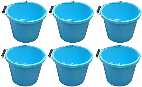 [Set of 6] 14L Litre Strong Blue Plastic Builders Bucket 3 Gallon Multipurpose Storage Bucket Construction Bucket With Metal Handle & Spout For Cleaning Animal Feed Mixing Home & Garden (Made in UK)
