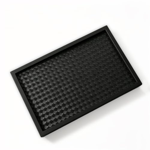 SANZIE Geflochtenes Ledertablett zur Aufbewahrung von Schmuck (Schwarz) | Schlüsselablage, Schlüsselschale, Schreibtisch-Organizer für Schlüssel, Handy, Münzen und Kleinigkeiten, 28 × 20 × 4,3 cm