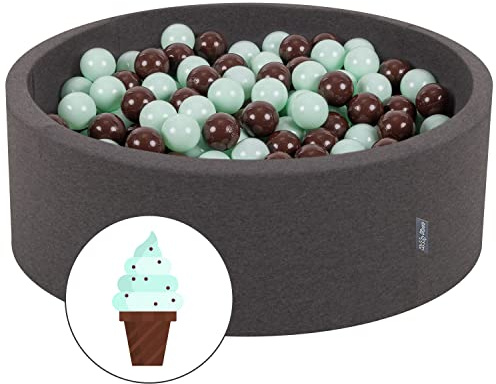 KiddyMoon Bällebad Rund Ab 8 Monaten Für Babys Und Kinder Weiches Schaumstoff Bällebad 90 X 30 cm 200 Bälle Ø 7 cm Bezug Abnehmbar Mit Reißverschluss, Dunkelgrau