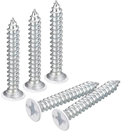 QUARKZMAN ST3.5x25mm Tornillos Autorroscantes, 100uds Tornillos Autoperforantes de Plana Cabeza Phillips, Madera Tornillos Blanco para Carpintería