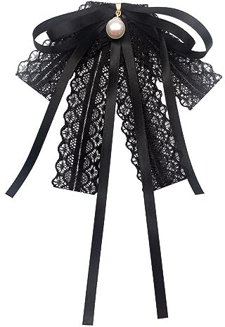 SUNTRADE Mädchen Frauen Schwarz Spitze Fliege Brosche, Mode Kragen Brosche Vorgebunden Hals Krawatte Hemd Corsage Hals Krawatte