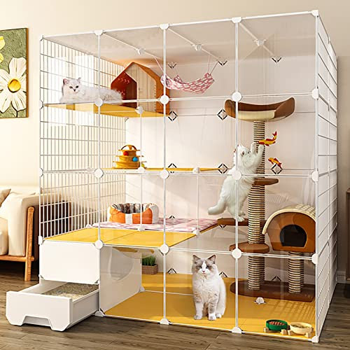 CENAP Katzenkäfig für Katzen im Innenbereich, DIY-Laufstall für Katzen, abnehmbare Zwinger aus Metalldraht, Kaninchenkäfig, Hundekäfig, DIY-Kleintierkäfig, tragbarer Drahtzaun, mit Katzenleiter, K