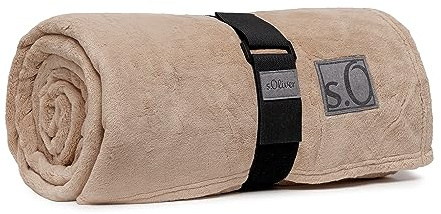 s.Oliver Kuschelsoft Decke 150x200 cm - flauschig, warm & waschbar, Kuscheldecke beige Uni