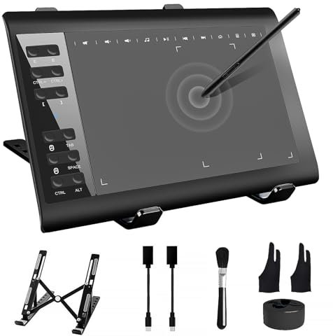 TeinenRon Graphics Drawing Tablet with Stand,10x6 Inch Drawing Tablet with 8192 Level Pen,12 Hot Keys,Digital Drawing Pad Compatible with PC/Mac/Android for Painting,Design&Online Teach