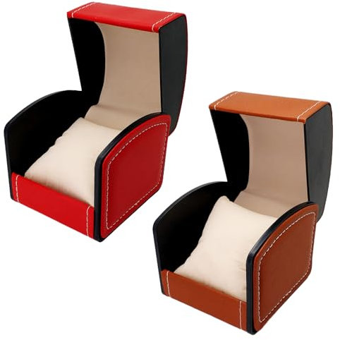 SLEEKEE 2 scatole per orologi, in pelle PU, scatola regalo per orologi, da uomo, per la maggior parte degli orologi (marrone, rosso)