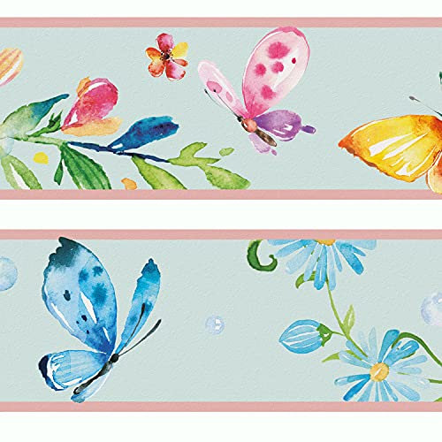 Sunnywall® Wandbordüre Schmetterling Butterfly einzigartiges Design | Baby- Kinderzimmer Dekoration | hochwertiges Tapetenvlies | 400 x 12 cm