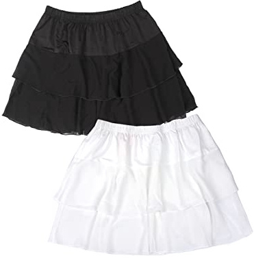 MYDUOLIA Lace Shirt Extender for Women Plus Size Underskirt Elastic Waist Half Slip Mini Skirts, Chiffon# Black White, L-x-L