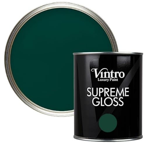 Vintro Paint | Gloss Paint | for Walls | Wood | Trim | Gloss Furniture Paint | Interior & Exterior Use. 1 Litre (Dark Green - Woodpecker Green)