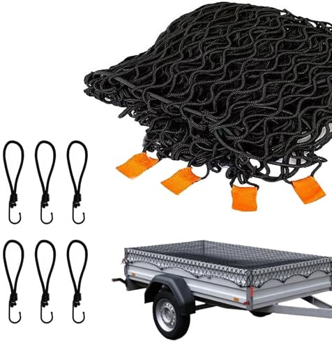 Anhängernetz 1,5x2,2m feinmaschig, Anhänger Netz mit Spannseil & Netzkordel, Containernetz für Ladungssicherungsnetz Schwarz