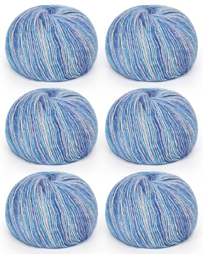 Reessy Häkelgarn, 6 × 50 g Farbverlaufsgarn zum Häkeln und Stricken, Weiches Strickgarn Ombre Garn, 73% Baumwolle 27% Acryl zum Häkeln von Schals, Schals