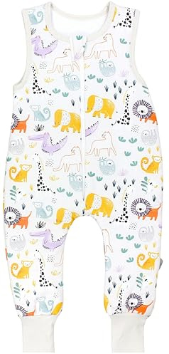 TupTam Sacco nanna con piedini – 2,5 TOG, cotone, OEKO-TEX, Animali della savana colorati, 68-74