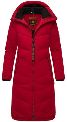 MARIKOO Damen langer Wintermantel Steppmantel mit Schlüsselanhänger Benikoo Deep Red Gr. M