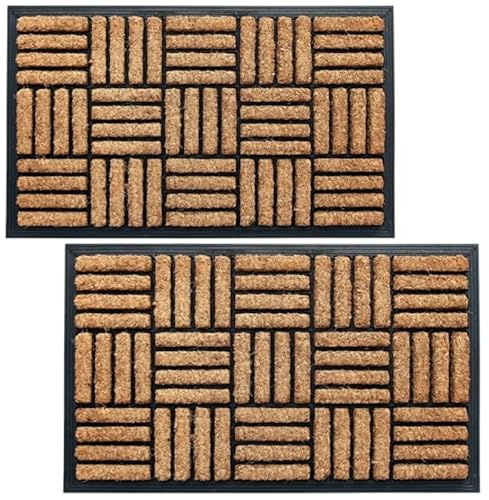4All Coco coir Door Mat 40x60cm – Heavy Duty Floor Mat with Non-Slip Rubber Backing – Long-Lasting Doormats Outdoor for Mud, Moisture and Debris in Garden, Garage, Patio or Porch (Pack of 2)