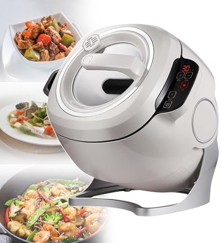 bcomedrag Robot De Cocina Automático, Olla Salteadora De Gran Capacidad, Olla con Pantalla Táctil De 6 L, Potencia De Fuego Ajustable En 3 Velocidades, para Arroz Frito, Estofado