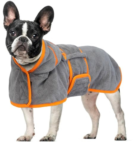 OUOBOB Hundetrocknungsmantel, Hundemantel zum Trocknen von Hunden, rosa Hundetücher für mittlere Hunde, Mikrofaser Hunderobe mit Kapuze für verstellbare Bauchgurte für Frenchie, Boston Terrier M