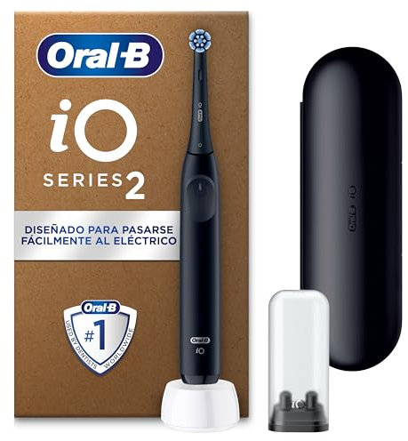 Oral-B iO 2 Spazzolino Elettrico Oral B, 1 Testina Di Ricambio, Spazzolino, Custodia Da Viaggio, Supporto per Testine, Delicato sulle Gengive, Efficace sulla placca, Sensore di Pressione, Nero