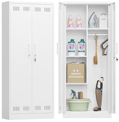 Sightlife Besenschrank Mehrzweckschrank Staubsaugerschrank Putzmittelschrank Putzschrank Haushaltsschrank Stauraumschrank Hofschrank Wäscheschrank Vorratsschrank Flurschrank Stahlschrank 70x30x168 cm