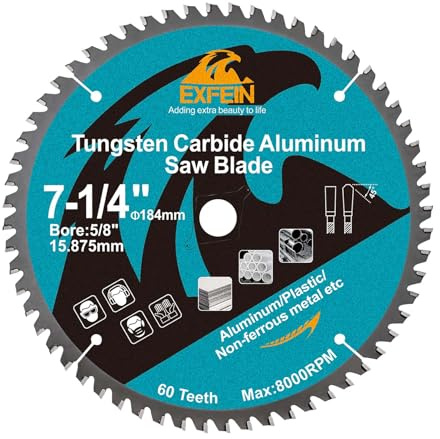 EXFEIN 184x15,875mm Aluminium und Nichteisenmetall-Sägeblatt, 60 TCG Zähne, schnelles Schneiden für Metall und Kunststoff