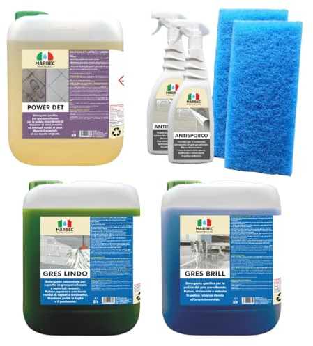 MARBEC KIT GRES PORCELLANATO Prodotti per la pulizia straordinaria e ordinaria dei pavimenti in gres porcellanato. Elimina macchie ed aloni e mantiene il tuo gres pulito