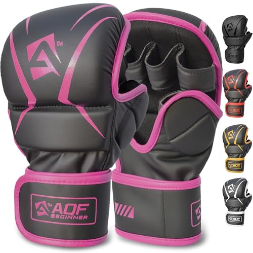 AQF MMA Handschuhe, Offenes Handflächen Design Boxhandschuhe, Verbesserte Handgelenkunterstützung, Stoßdämpfende Polsterung, Kampfsport Trainingshandschuhe Für Kickboxen, Muay Thai (Rosa, S/M)