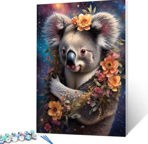 Malen Nach Zahlen Erwachsene Koala Komplettset Malen Nach Zahlen Blume Malen Nach Zahlen ab 9 Jahre MÃdchen Kinder, DIY Handgemalt Ölgemälde Kreativ Set Erwachsene, Knitterfreie Leinwand 60x80cm H5-93