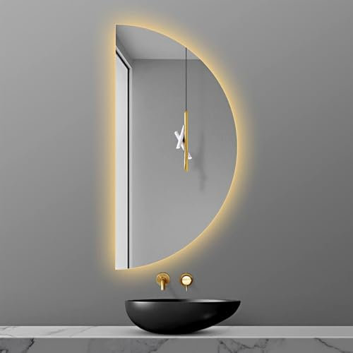 Mirocrafta Specchio da Parete per Bagno a LED a Mezzaluna, Specchio per Trucco Moderno e Intelligente Anti-nebbia, 3 Colori Dimmerabile, per Camera da Letto, Soggiorno, Bagno, Ingresso(Left Cut,100x50
