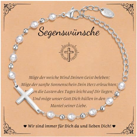 Kommunion Geschenke für Mädchen Kreuz Armband - Perle Armbänder mit Kreuz für Kinder, Kinderarmband für Tauf Firmung Geburt Taufgeschenk Erstkommunion Konfirmation Geschenke für Mädchen Jungen