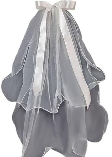 LXHZSY Braut Schleier Brautschleier mit Schleife, 0,8 m, Hochzeitsschleier, elfenbeinweißer Schleier mit kostenlosem Kamm(Ivory)