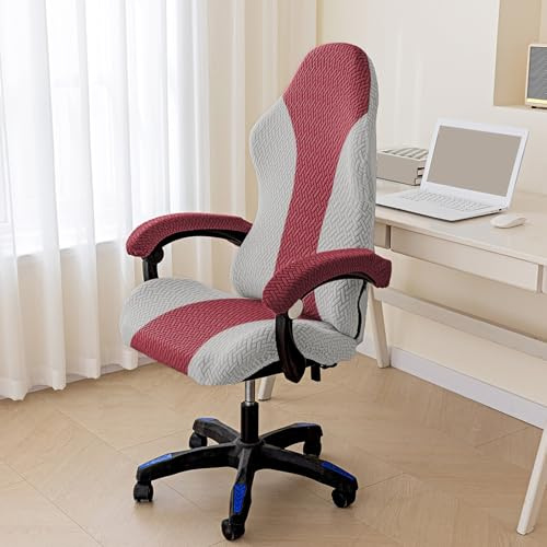 JinZao Funda Silla Gaming Elástica, Funda para Silla Gamer de poliéster Jacquard Bicolor, Funda Silla Oficina con Reposabrazos Y Respaldo, Suave, Transpirable y Lavable(E)
