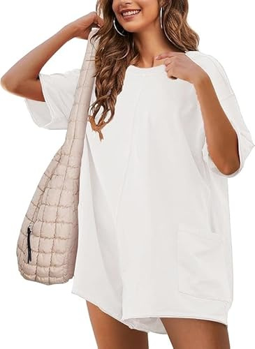 Sukiglam Jumpsuit Donna Elegante Manica Corta Allentata Tutina Reversibile Tuta Intera Casual Salopette Estiva Corta Spiaggia Jumpsuits con Tasche Vacanza Outfits