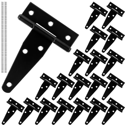 GOYADA 20pcs Charniere Porte Lourde, 75mm Charnières en T Noir, 3 Pouces Charnières Porte Robuste avec Vis pour Portes en Bois, Portes de Hangar, Portail de Jardin, Fenêtre