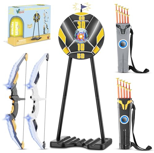 2 Pack Bow and Arrow for Kids, LED Light Up Archery Set with 20 Suction Cup Arrows&2 Quivers Indoor Outdoor Games for Kids Ages 4-8 8-12 Birthday Gifts Toys for 5 6 7 8 9 10 11 12 Year Old Boys Girls
