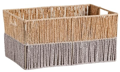 home&you - Aufbewahrungskorb Isles, Korb Geflochten, Körbchen für Badezimmer, Wohnzimmer, Kinderzimmer, Wickeltisch Organizer, 19,5 x 15,8 cm, aus Papier und Metall - Grau