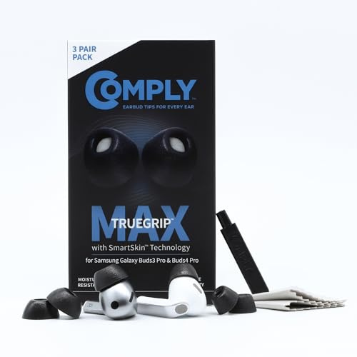 Comply TrueGrip MAX Premium Memory Foam Replacement Ear Tips, Black (S/M/L)