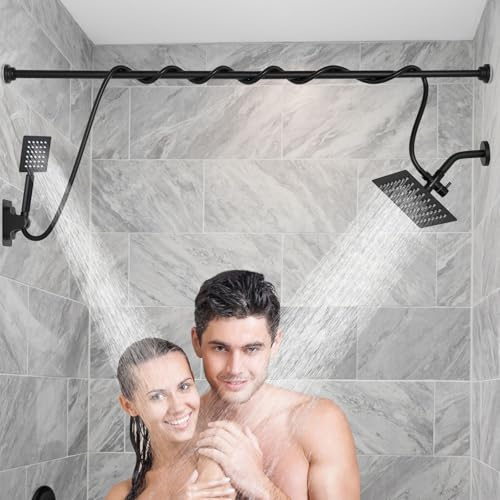 Voolan Dualer Duschkopf für Paare, Hochdruck-Regenduschkopf und Handbrause Combo, verstellbare Doppelduschköpfe für 2 Personen Badezimmer (Schwarz)