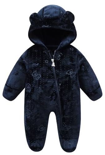 JiAmy Newborn Fleece Romper Winter Baby Hooded Jumpsuit Onesie Zip Footed Flannel Outfits for 0-12 Months