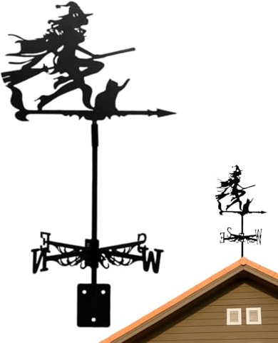 Wetterfahnen Für Garten | Dachmontage Windfahne Für Halloween,Leicht Rotierende Metall Hexen Wetterfahne Für Garten Terrasse Strandhaus Hinterhof