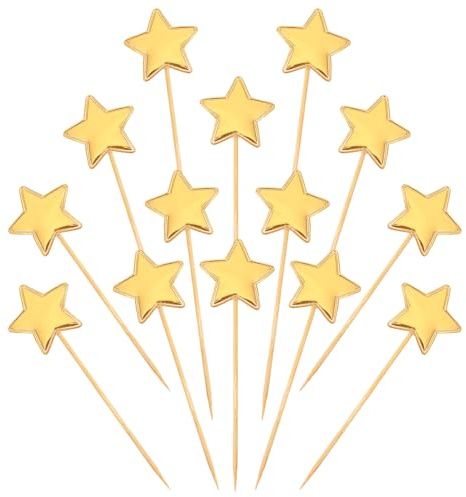 XLIUAX 100 st cupcake-stjärndekorationer, guldmuffinsdekorationer för bröllop, cupcakes topp, guld, tårtpinnar för födelsedag, tårtdekorationer, fest, glitter, blinka stjärntillbehör, dekorativa