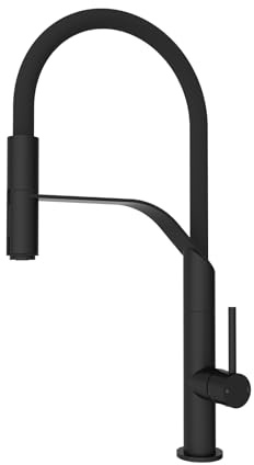 YardMonet Matte Black Kitchen Tap with Pull-Out Sprayer, Stainless Steel | Single Handle Mixer Taps with High-Arc 360° Swivel 2 Modes Spray Head Sink Faucet for 1 Hole Mount